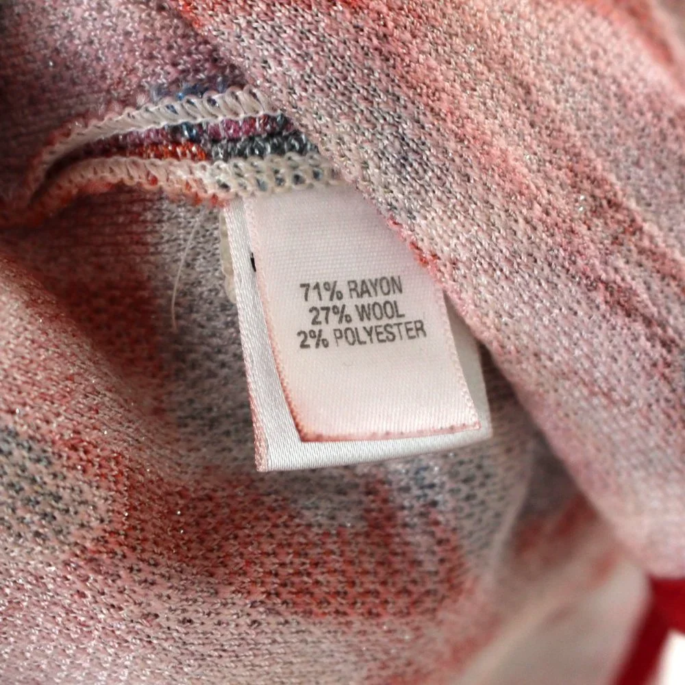 St. John Ribbed Red Abstract Floral Pattern Rhinestone Button Sweater Cardigan 4 - Picture 7 of 7